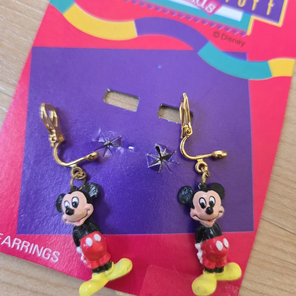 Vintage Y2K Disney Mickey Mouse kids clip on earrings, new in package